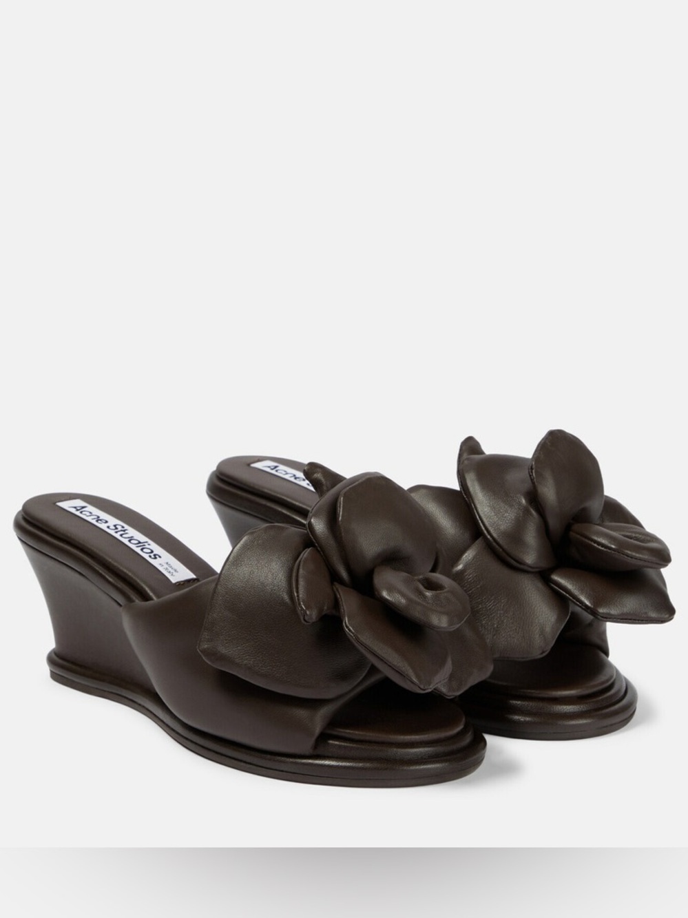 NIB Acne Studios Leather Rose wedge mules slides shoes chocolate brown 8
